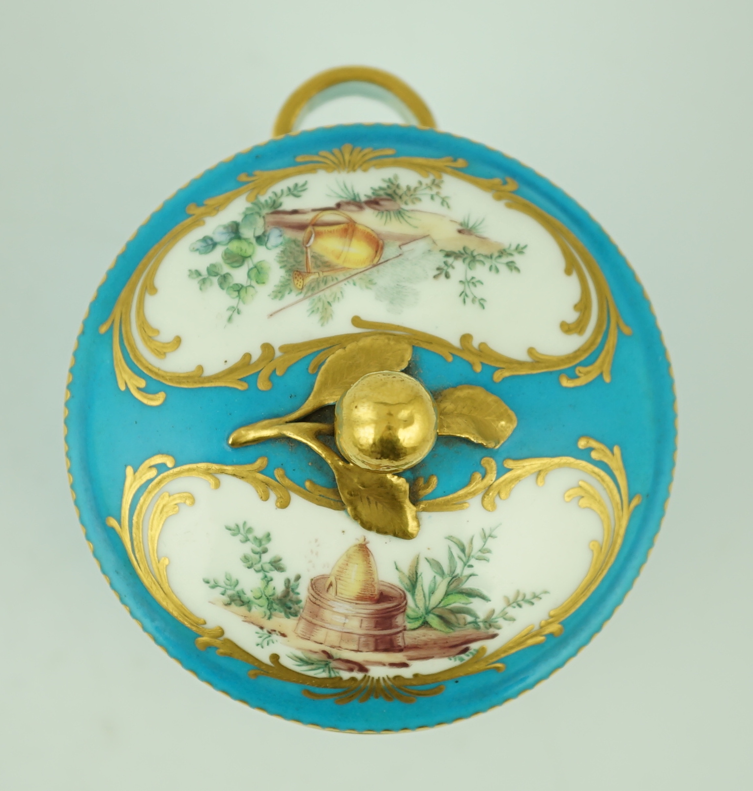 A Sevres bleu-celeste ground tobacco jar and cover (Pot à tabac), date code for 1759